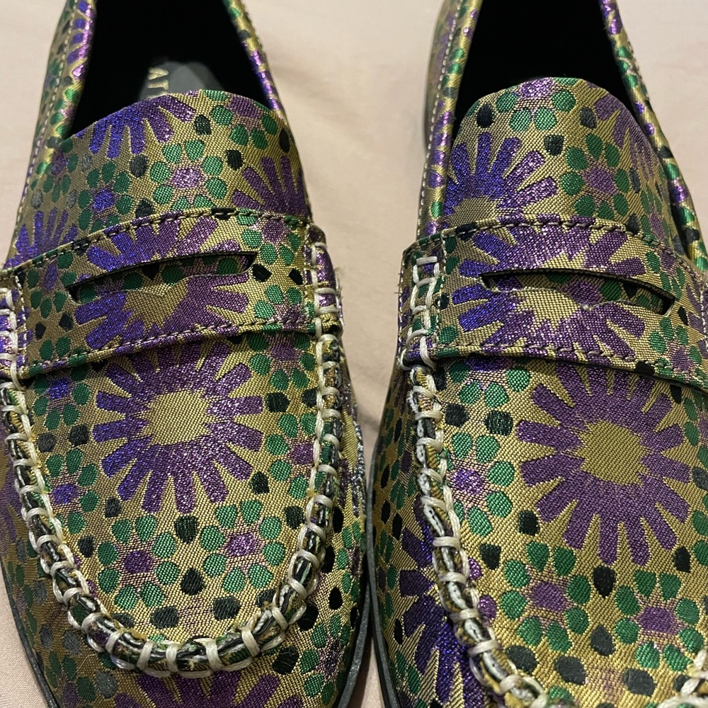 Ladies gold purple loafers